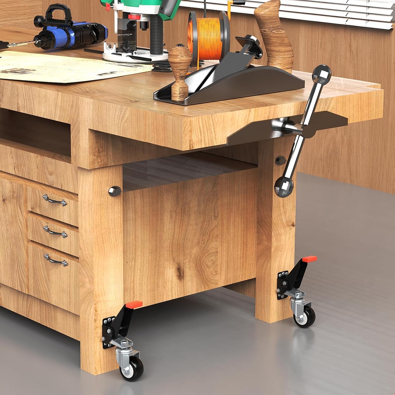 image:imageSPACEKEEPER Workbench Casters Kit 880 Lbs 3 Inch Heavy Duty Retractable Caster Designed for Workbenches Machinery amp Tables 4 Pack660 lb