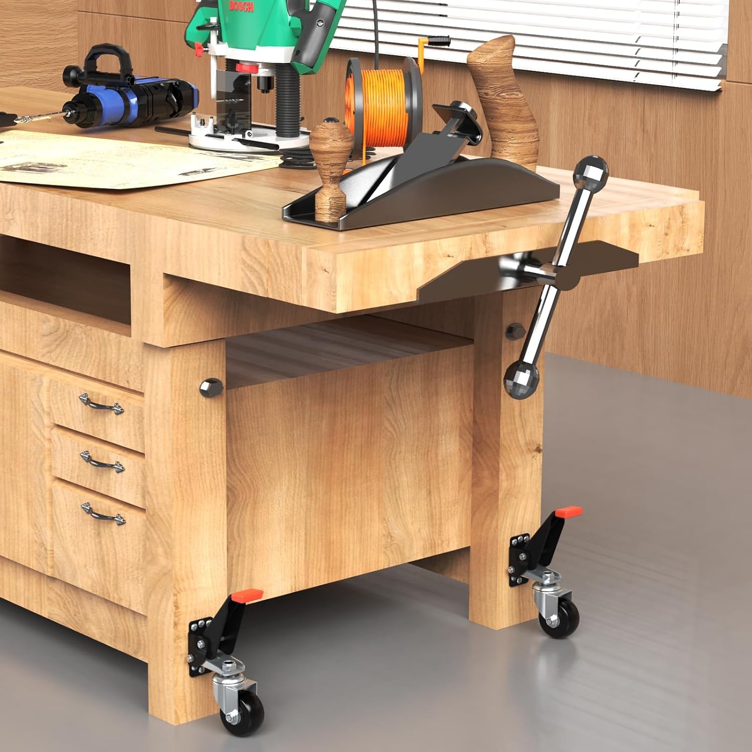 image:imageSPACEKEEPER Workbench Casters Kit 880 Lbs 3 Inch Heavy Duty Retractable Caster Designed for Workbenches Machinery amp Tables 4 Pack720 lb