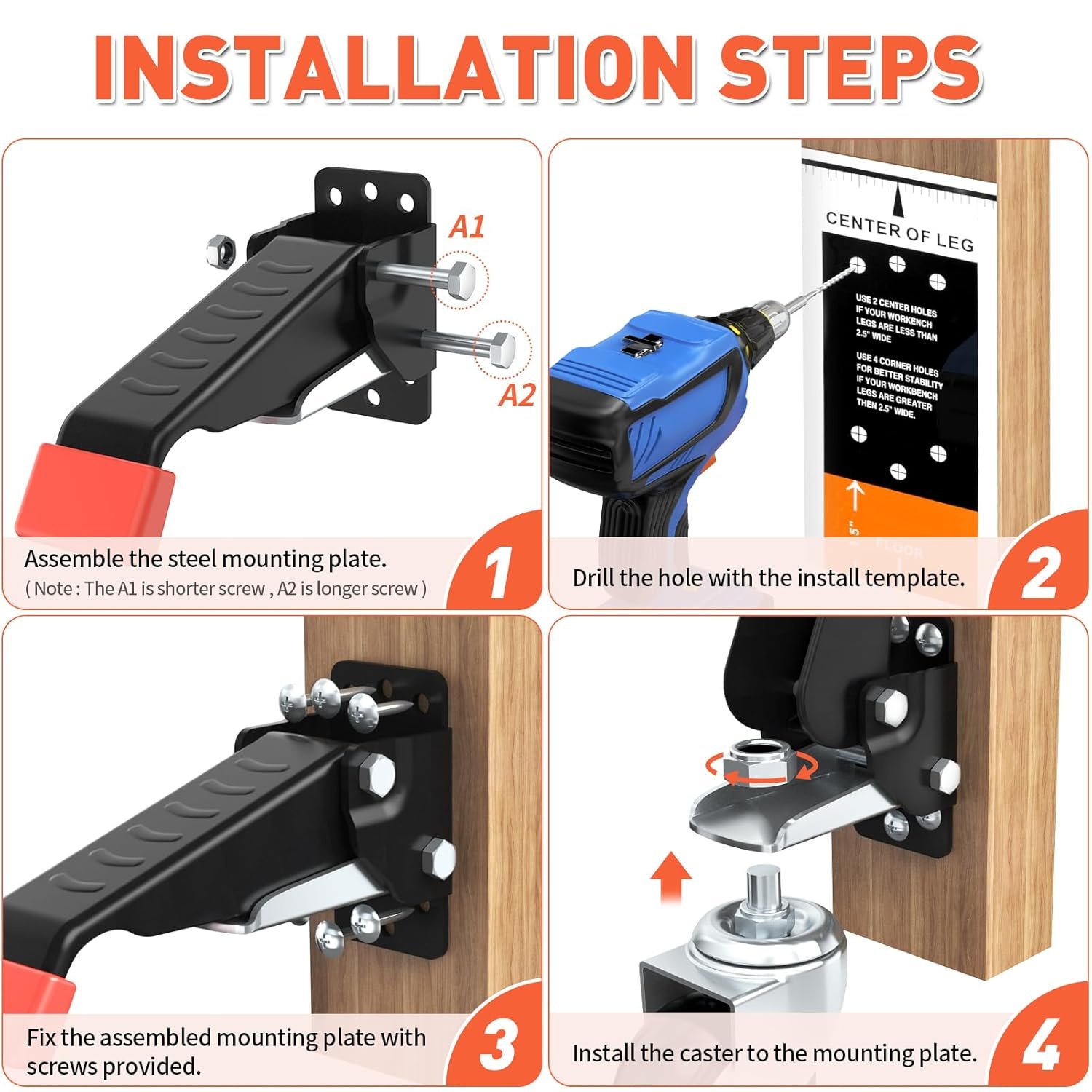 image:imageSPACEKEEPER Workbench Casters Kit 880 Lbs 3 Inch Heavy Duty Retractable Caster Designed for Workbenches Machinery amp Tables 4 Pack720 lb