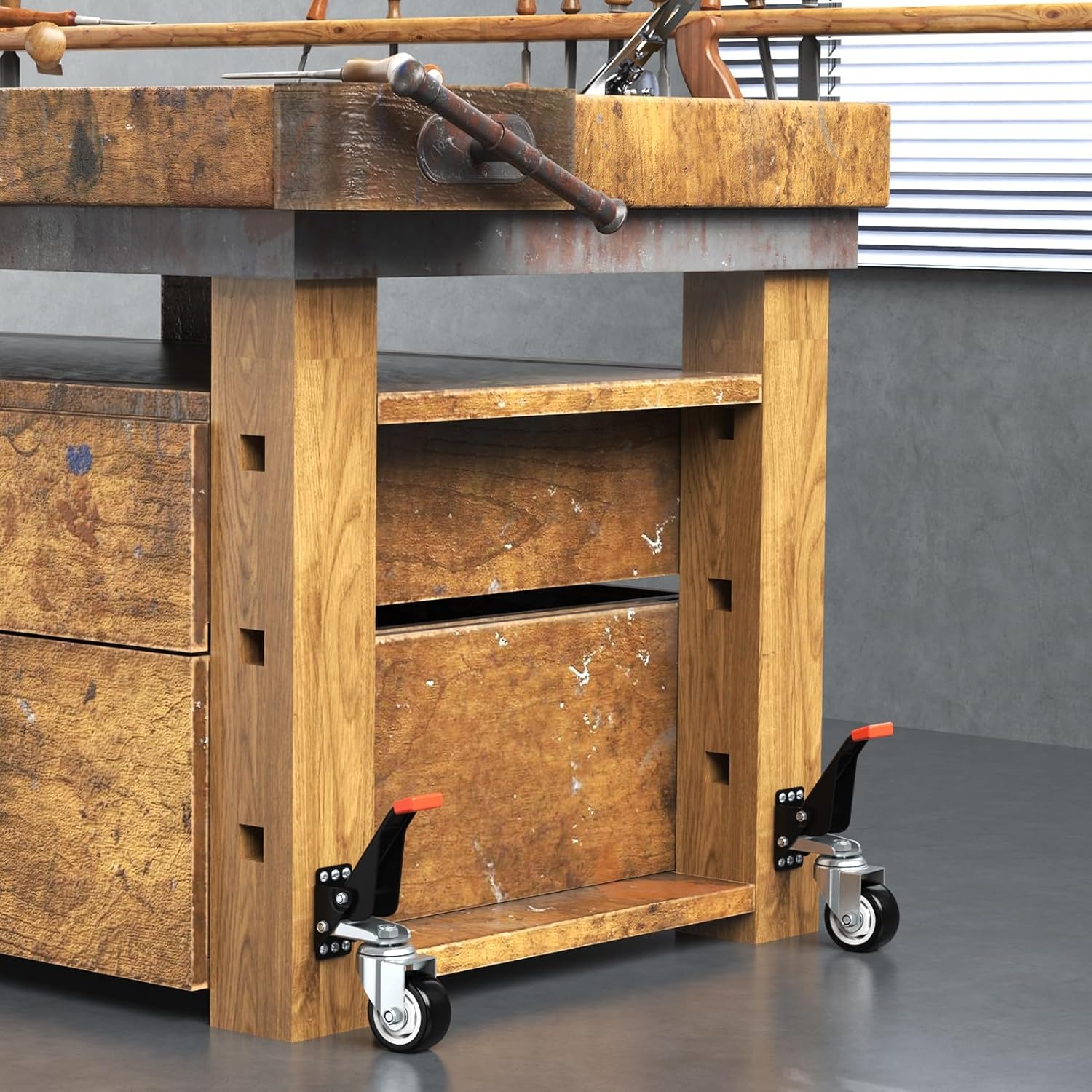 image:imageSPACEKEEPER Workbench Casters Kit 880 Lbs 3 Inch Heavy Duty Retractable Caster Designed for Workbenches Machinery amp Tables 4 Pack880lb