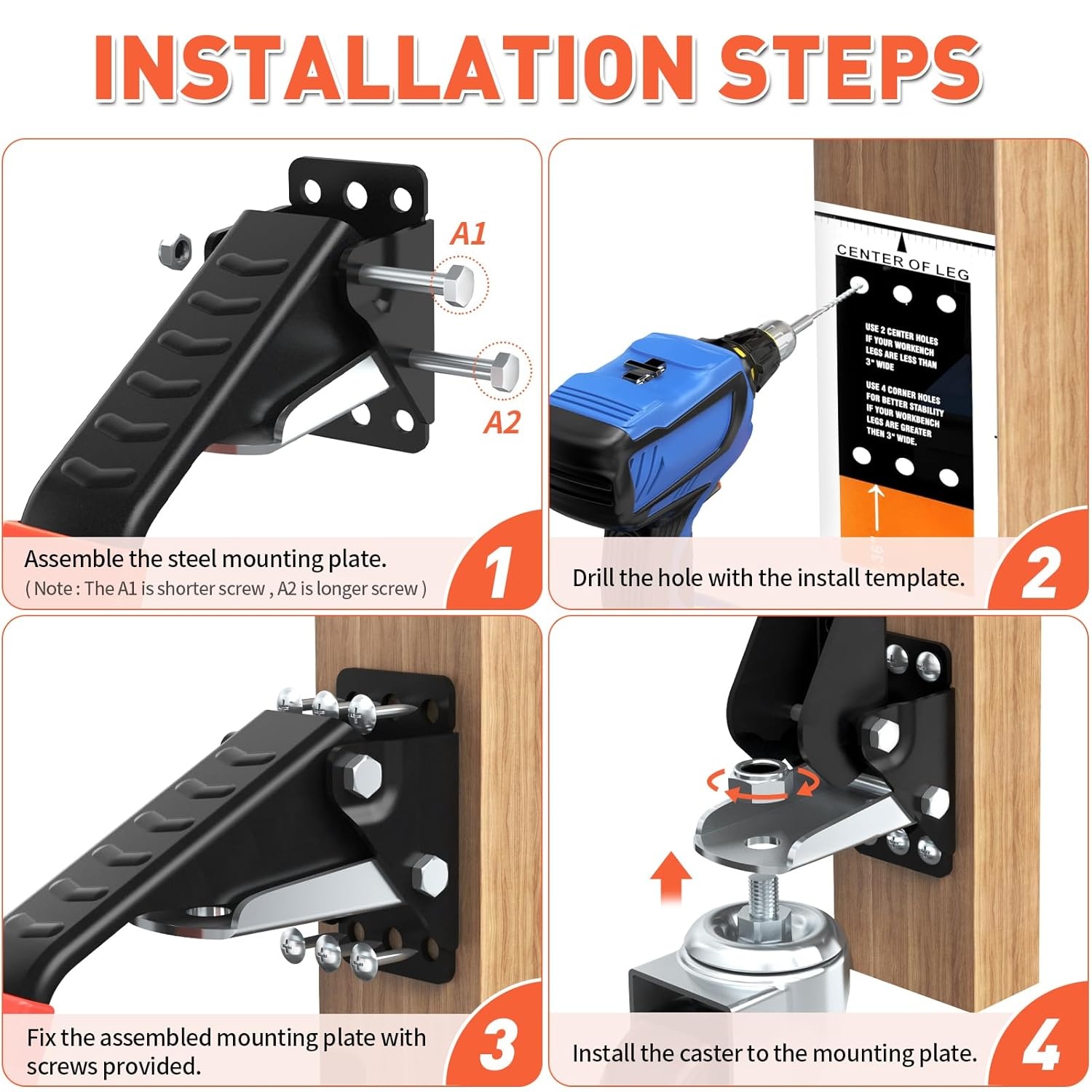 image:imageSPACEKEEPER Workbench Casters Kit 880 Lbs 3 Inch Heavy Duty Retractable Caster Designed for Workbenches Machinery amp Tables 4 Pack880lb
