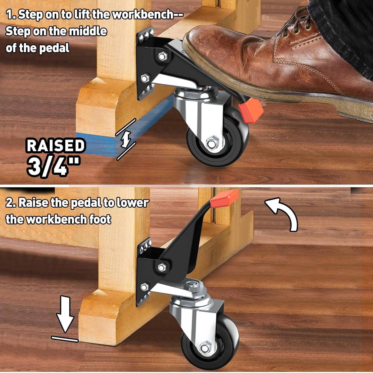 image:imageSPACEKEEPER Workbench Casters Kit 880 Lbs 3 Inch Heavy Duty Retractable Caster Designed for Workbenches Machinery amp Tables 4 Pack920 lb
