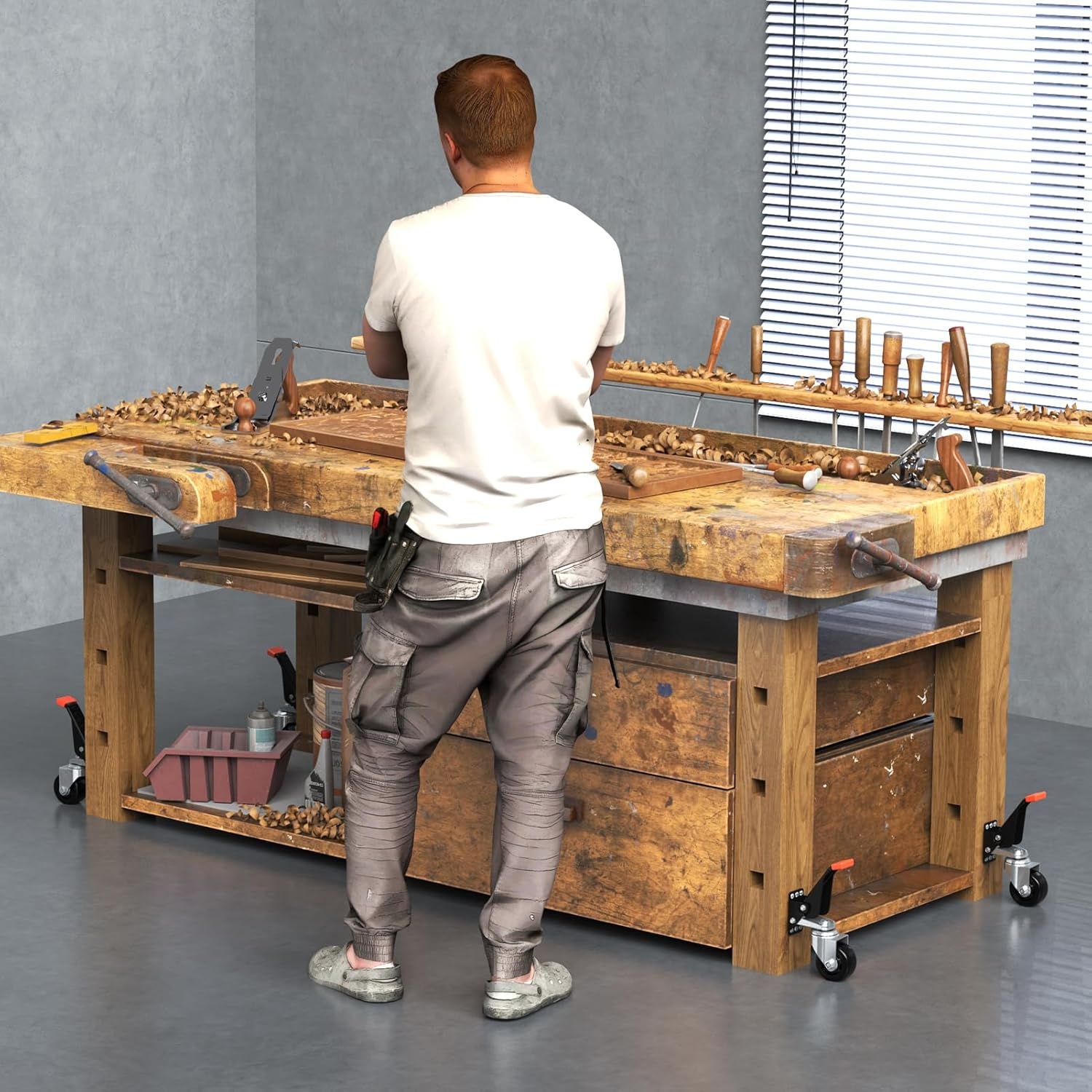 image:imageSPACEKEEPER Workbench Casters Kit 880 Lbs 3 Inch Heavy Duty Retractable Caster Designed for Workbenches Machinery amp Tables 4 Pack920 lb