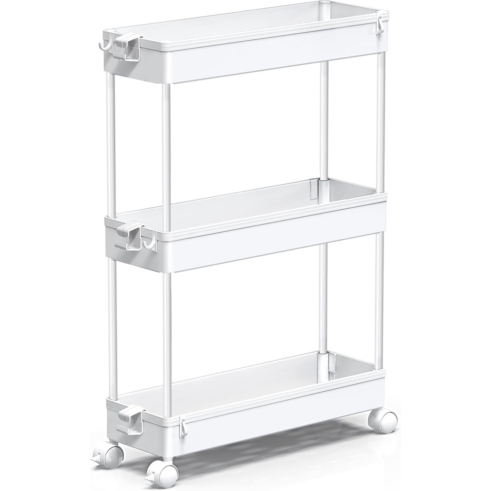 image:imageSPACEKEEPER Slim Rolling Storage Cart 3 Tier Bathroom Storage Organizer Laundry Room Utility Cart Mobile Shelving Unit MultiPurpose for Kitchen Office Bathroom Laundry Narrow Places BlackWhite