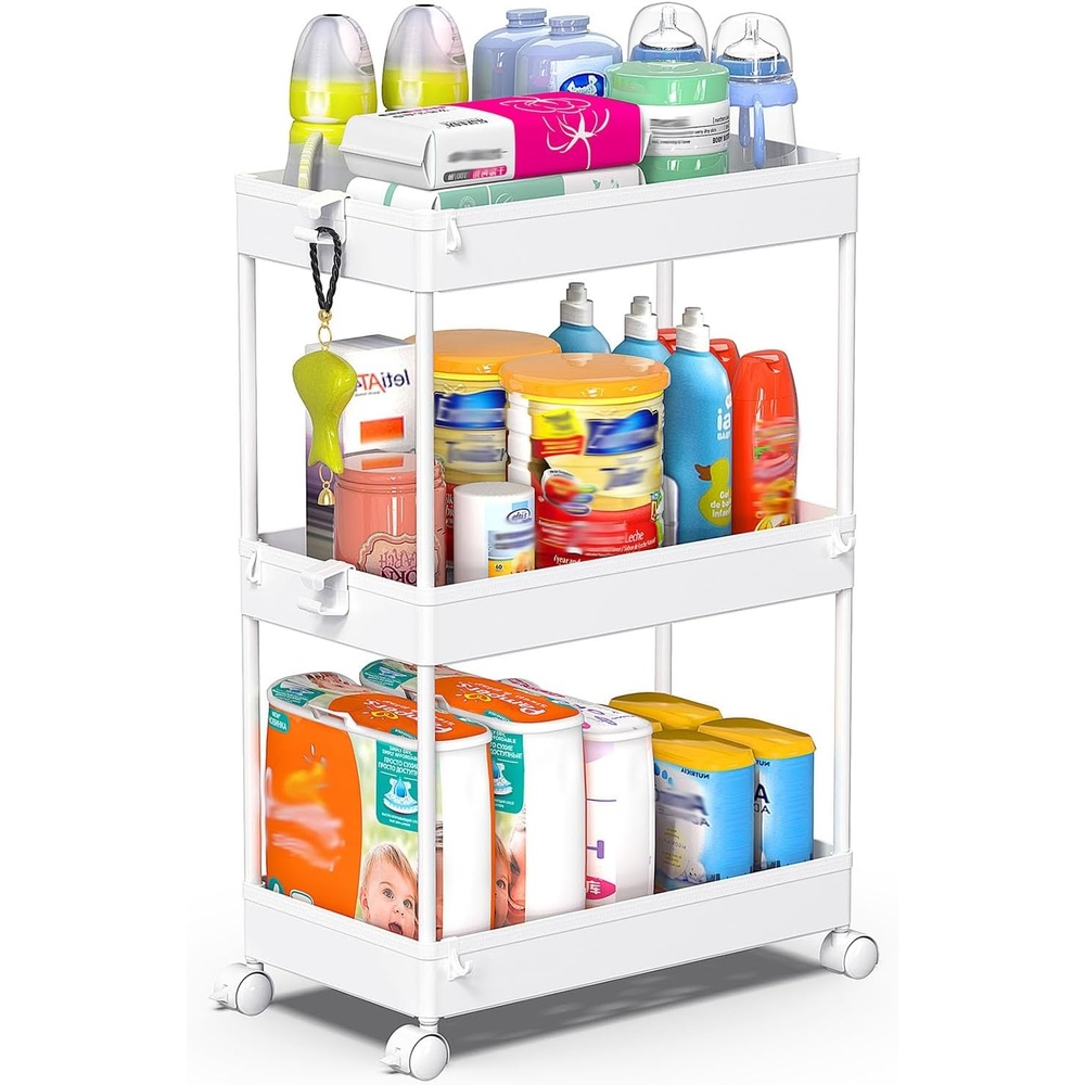 image:imageSPACEKEEPER Storage Cart 4Tier Mobile Shelving Unit Bathroom Rolling Cart Utility Storage Organizer Shelf for Kitchen Living Room Bathroom Laundry Room amp Dressers WhiteWhite