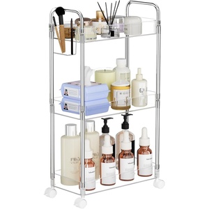 image:imageSPACEKEEPER Acrylic Rolling Storage Cart 4 Tier Clear Bathroom Cart Organizer Transparency Rolling Utility Cart Laundry Room Organization Multifunction Mobile Shelving Unit for Office Living RoomClear