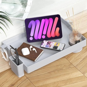 image:imageSPACEKEEPER Bedside Shelf for Bed Foldable Bunk Bed Shelf Organizer for Top Bunk College Dorm Room Essentials Clip On Nightstand Bed Side Shelf Tray with Hanging Cup Normal Size Grey