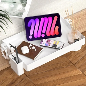 image:imageSPACEKEEPER Bedside Shelf for Bed Foldable Bunk Bed Shelf Organizer for Top Bunk College Dorm Room Essentials Clip On Nightstand Bed Side Shelf Tray with Hanging Cup Normal Size White