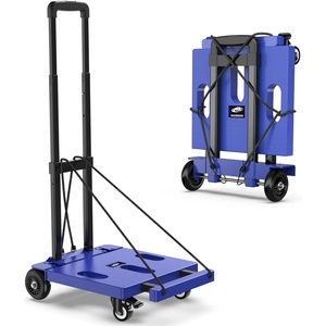 image:imageSPACEKEEPER Foldable Hand Truck Dolly 265 LB Folding Luggage Cart with Wheels Portable Flatbed Cart Collapsible Hand Truck for Luggage Travel Moving Shopping Office Use Blue
