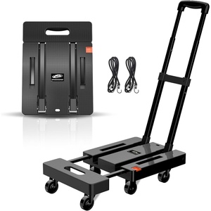 image:imageSPACEKEEPER Folding Hand Truck 500 LB Capacity Luggage Cart Portable Folding Dolly with 6 Wheels and 2 Elastic Ropes for Luggage Personal Travel Auto Moving and Office Use BlueBlack
