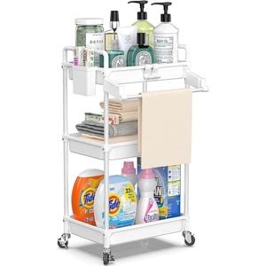 image:imageSPACEKEEPER Rolling Storage Cart 3 Tier Utility Cart Laundry Room Organization Mobile Shelving Unit Bathroom Organizer with Towel Rack Lockable Wheel Hooks amp Cup for Kitchen Office BlackWhite