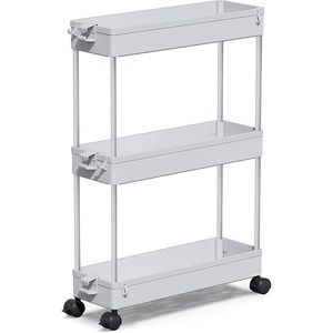 image:imageSPACEKEEPER Slim Rolling Storage Cart 3 Tier Bathroom Storage Organizer Laundry Room Utility Cart Mobile Shelving Unit MultiPurpose for Kitchen Office Bathroom Laundry Narrow Places BlackGrey