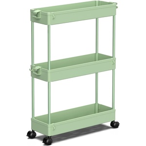 image:imageSPACEKEEPER Slim Rolling Storage Cart 3 Tier Bathroom Storage Organizer Laundry Room Utility Cart Mobile Shelving Unit MultiPurpose for Kitchen Office Bathroom Laundry Narrow Places BlackGreen