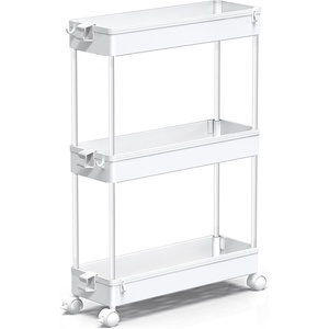 image:imageSPACEKEEPER Slim Rolling Storage Cart 3 Tier Bathroom Storage Organizer Laundry Room Utility Cart Mobile Shelving Unit MultiPurpose for Kitchen Office Bathroom Laundry Narrow Places BlackWhite