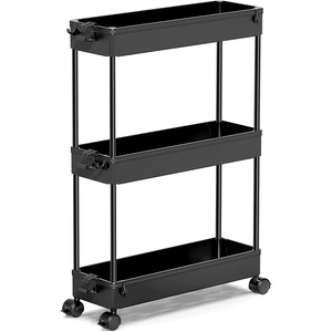 image:imageSPACEKEEPER Slim Rolling Storage Cart 3 Tier Bathroom Storage Organizer Laundry Room Utility Cart Mobile Shelving Unit MultiPurpose for Kitchen Office Bathroom Laundry Narrow Places BlackBlack
