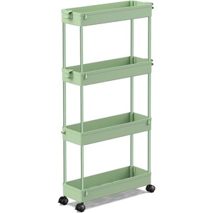 image:imageSPACEKEEPER Slim Rolling Storage Cart 4 Tier Bathroom Organizer Mobile Shelving Unit Storage Rolling Utility Cart Tower Rack for Kitchen Bathroom Laundry Narrow Places GrayGreen