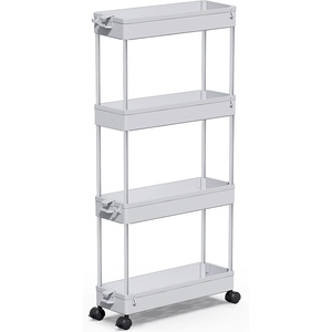 image:imageSPACEKEEPER Slim Rolling Storage Cart 4 Tier Bathroom Organizer Mobile Shelving Unit Storage Rolling Utility Cart Tower Rack for Kitchen Bathroom Laundry Narrow Places GrayGrey