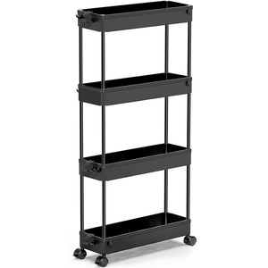 image:imageSPACEKEEPER Slim Rolling Storage Cart 4 Tier Bathroom Organizer Mobile Shelving Unit Storage Rolling Utility Cart Tower Rack for Kitchen Bathroom Laundry Narrow Places GrayBlack