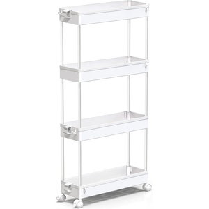 image:imageSPACEKEEPER Slim Rolling Storage Cart 4 Tier Bathroom Organizer Mobile Shelving Unit Storage Rolling Utility Cart Tower Rack for Kitchen Bathroom Laundry Narrow Places GrayWhite