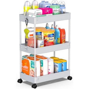 image:imageSPACEKEEPER Storage Cart 4Tier Mobile Shelving Unit Bathroom Rolling Cart Utility Storage Organizer Shelf for Kitchen Living Room Bathroom Laundry Room amp Dressers WhiteGrey