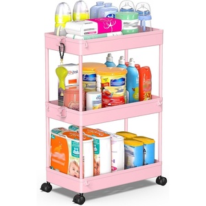 image:imageSPACEKEEPER Storage Cart 4Tier Mobile Shelving Unit Bathroom Rolling Cart Utility Storage Organizer Shelf for Kitchen Living Room Bathroom Laundry Room amp Dressers WhitePink