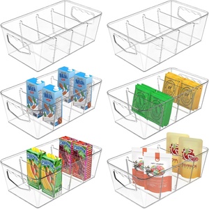 image:imageSPACEKEEPER Storage Organizer Bins 6 Pack Clear Pantry Organization Containers with Removable Dividers Plastic Stackable Bins for Cabinet Kitchen Fridge Countertops